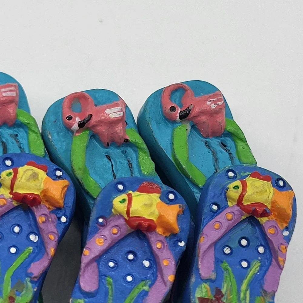 Appetizer Forks Novelty Flip Flops Flamingo & Fish Summer Cocktail Set Of 8